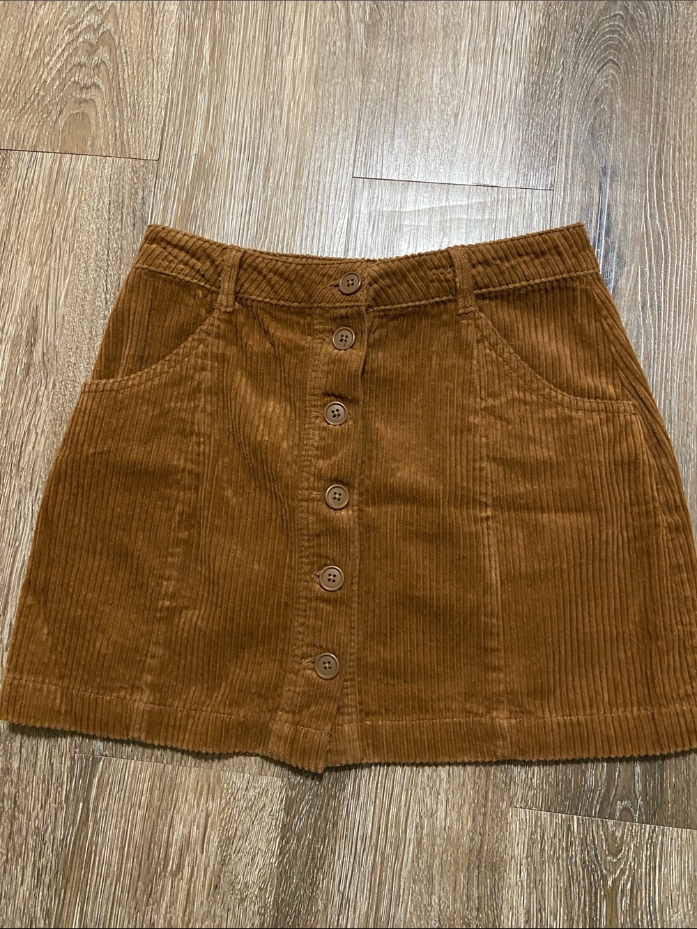 Button-Front Corduroy Mini Skirt in Brown